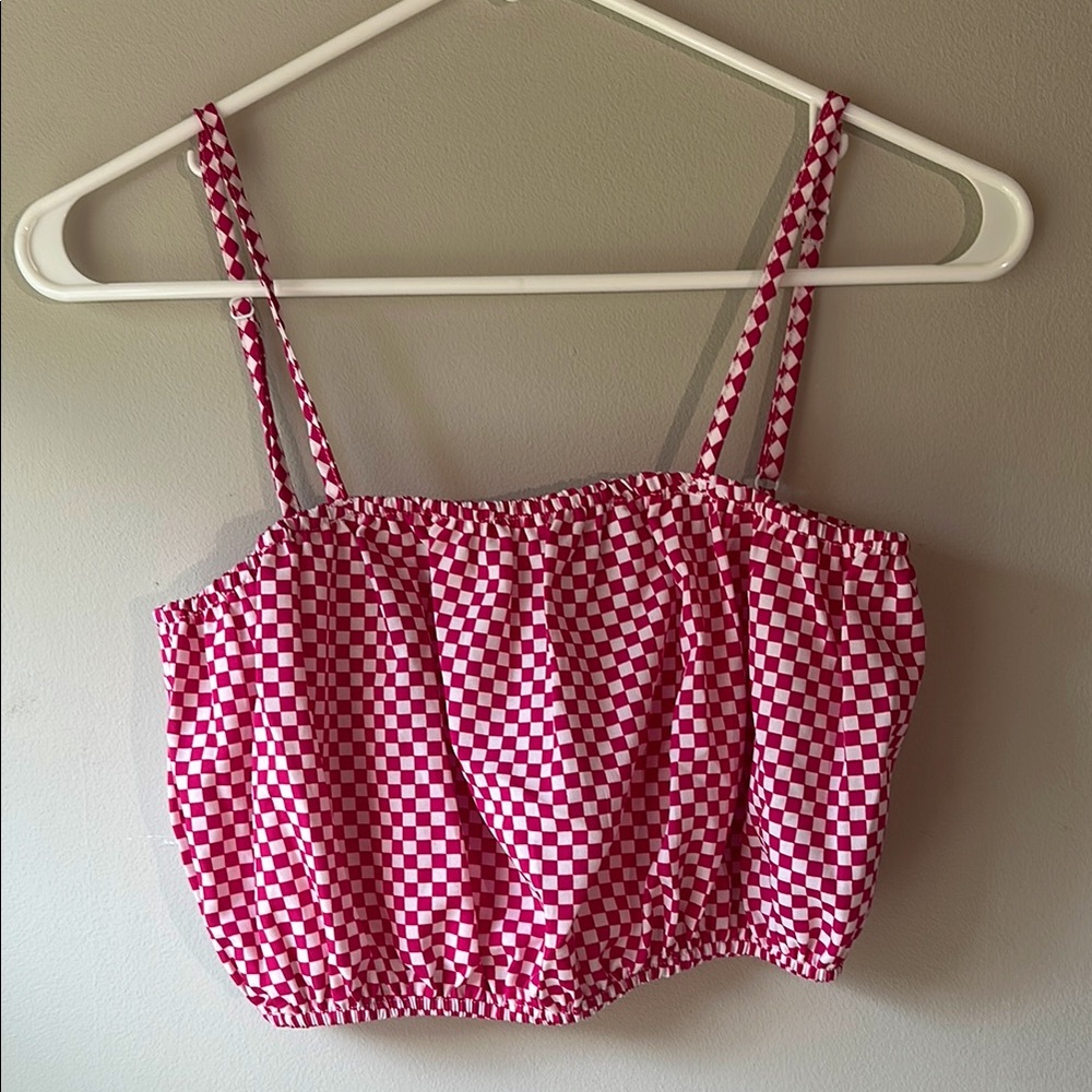 SHEIN Pink and White Checkered Crop Top
